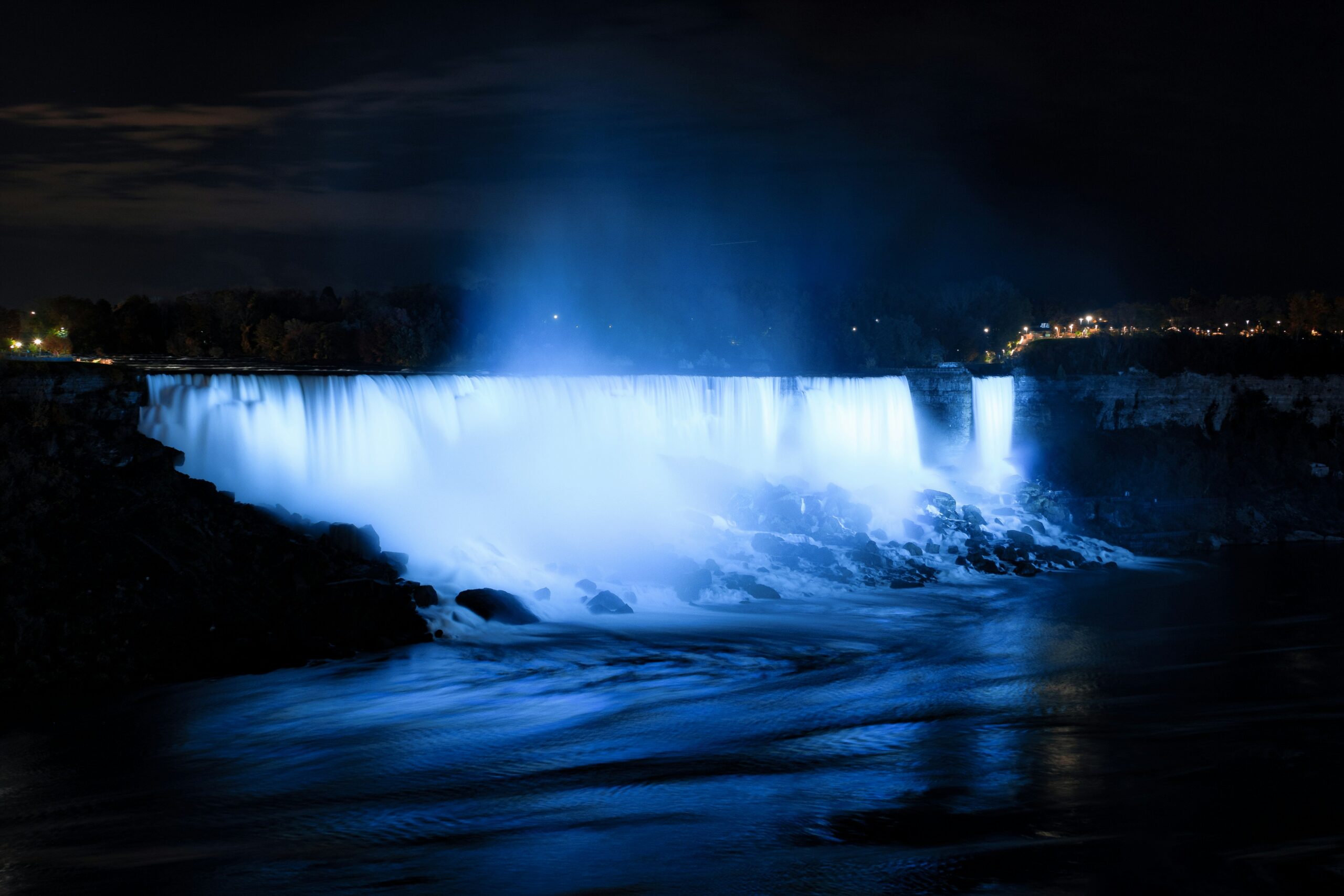 Blue waterfall, Niagra falls at night